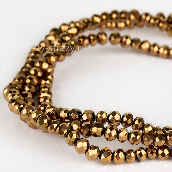 Бусины граненые Rondelle 2 мм античное золото (100), 1 нить