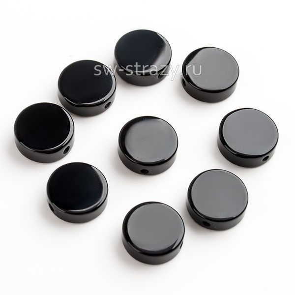 Бусина-таблетка из оникса 10 мм черная