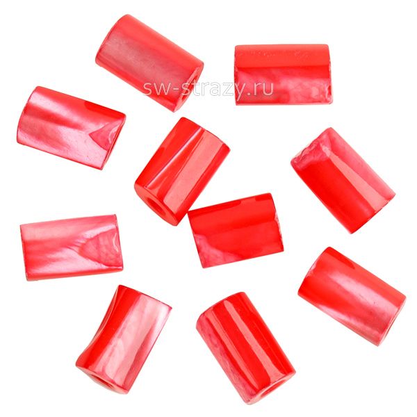 Бусина-трубочка из перламутра 3,5х6 мм красная*