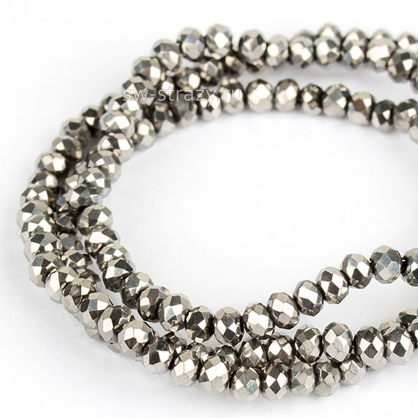 Бусины граненые Rondelle 2 мм античное серебро (97), 1 нить