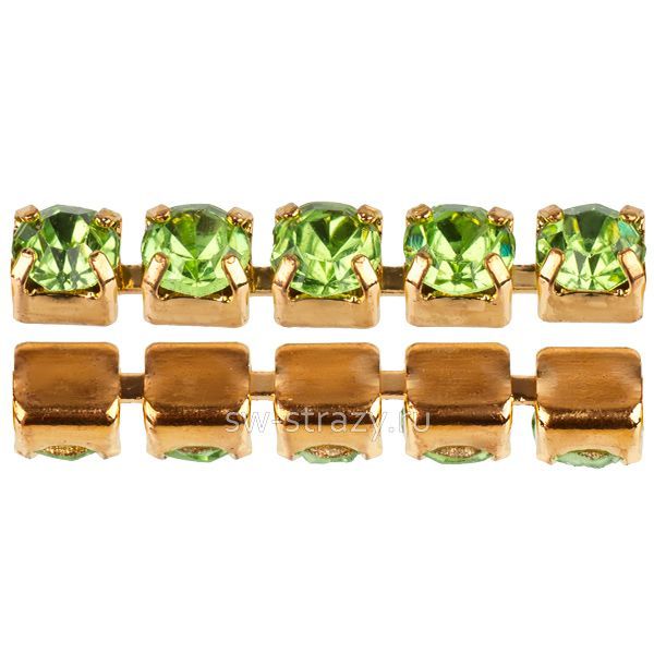 Стразовая цепь 2 мм  Peridot\gold