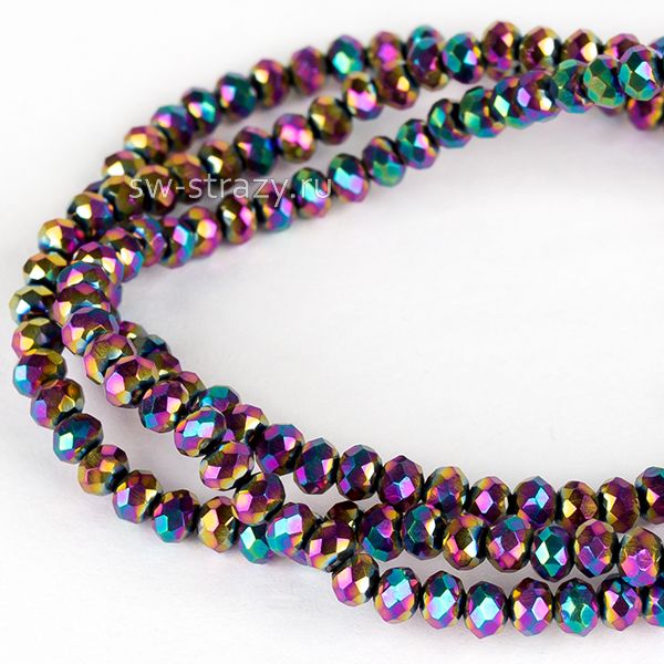 Бусины граненые Rondelle 2 мм темная радуга (102), 1 нить