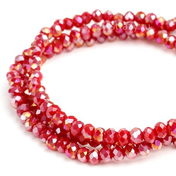 Бусины граненые Rondelle 2 мм красные с АВ (141), 1 нить