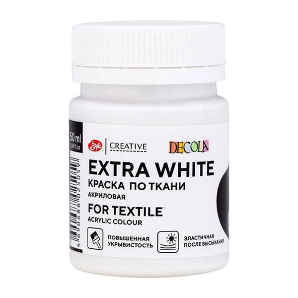 Краска Decola акрил для ткани экстра белая 50 мл (4128110)