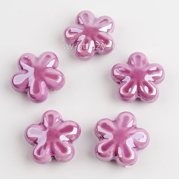 Бусина керамическая цветок 13 мм фиолетовая