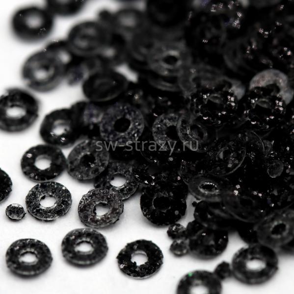 Пайетки плоские 2 мм черный с глиттером (3гр)