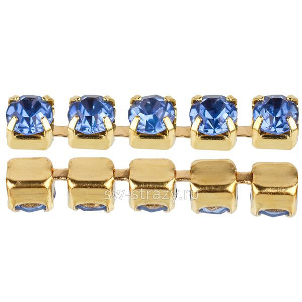 Стразовая цепь 2 мм  Light sapphire\gold