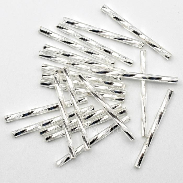 Стеклярус витой 30 мм прозрачный внутреннее серебрение (78102TW)