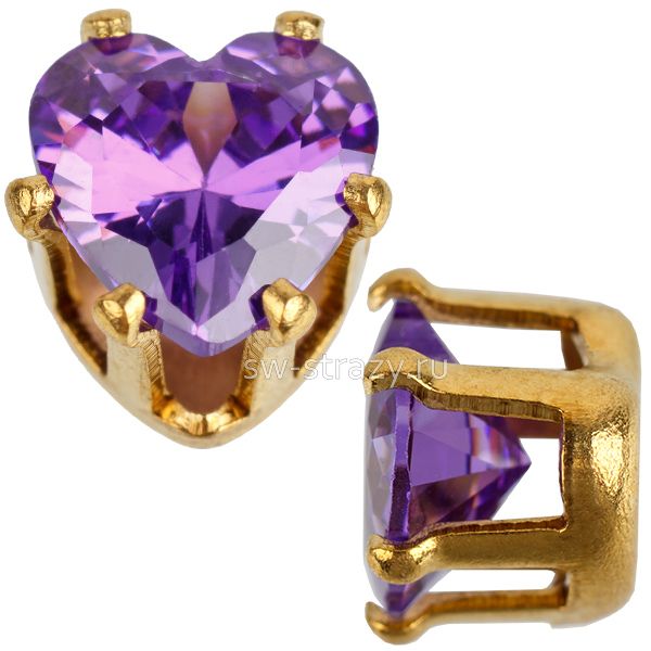 Циркон в оправе сердце 6*6 мм Purple