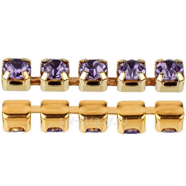 Стразовая цепь 2 мм  Tanzanite\gold