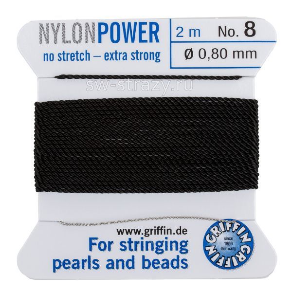 Нить нейлоновая  Griffin с иглой, 0,8 мм, черный. (2м) (BCNBK08G)