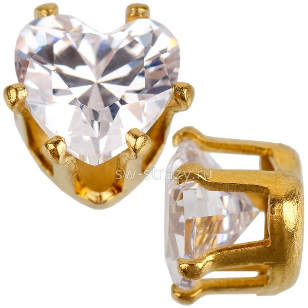 Циркон в оправе сердце 6*6 мм Clear White