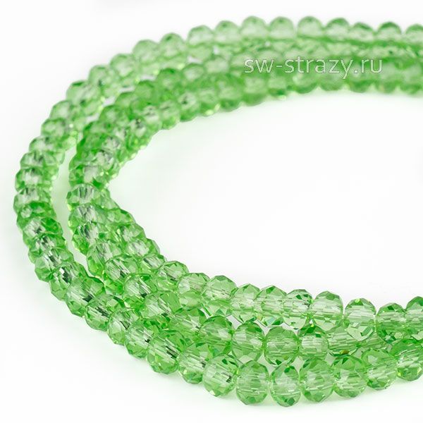 Бусины граненые Rondelle 2 мм светло-зеленые (15), 1 нить