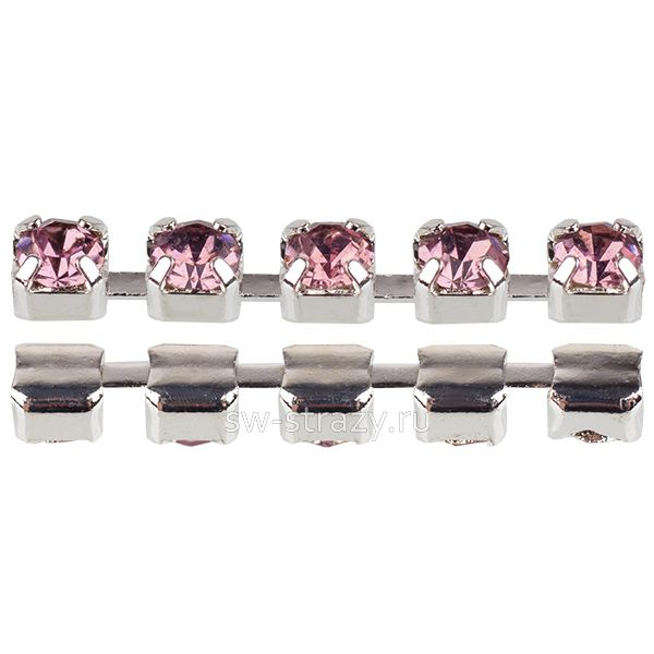 Стразовая цепь 2 мм  Light amethyst\silver